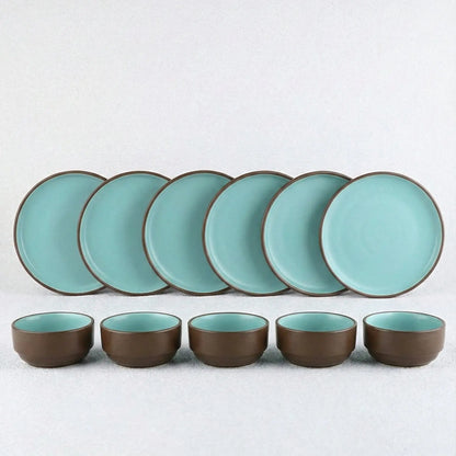 Black Carrot 12 Piece Brown and Blue Crockery Set BlackCarrot