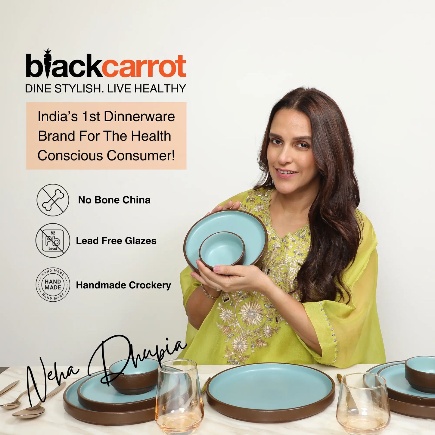 Black Carrot 12 Piece Brown and Blue Crockery Set BlackCarrot