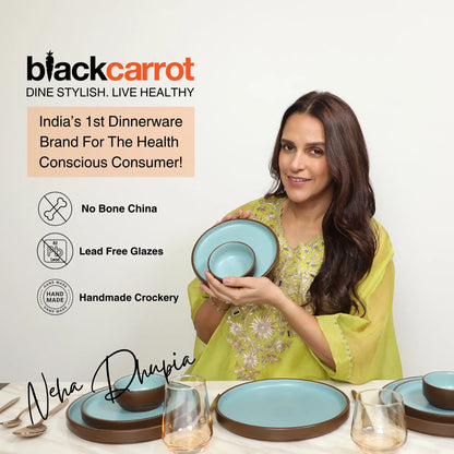 Black Carrot 12 Piece Brown and Blue Crockery Set BlackCarrot