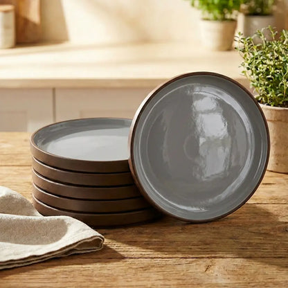 Black Carrot Brown Dinner Plates Set of 6, Bone China Free Stoneware BlackCarrot