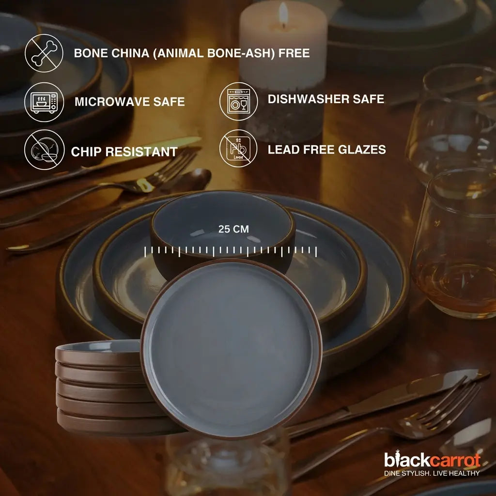 Black Carrot Brown Dinner Plates Set of 6, Bone China Free Stoneware BlackCarrot