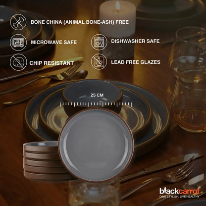 Black Carrot Brown Dinner Set 12 Pieces, Bone China Free Stoneware BlackCarrot