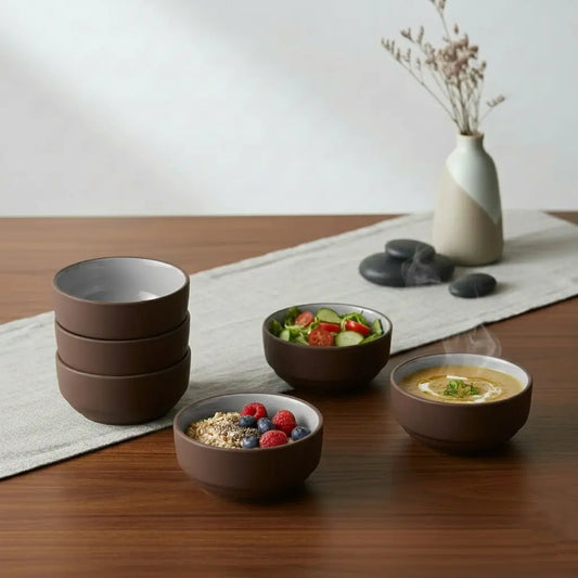 Black Carrot Brown Katori Bowls Set of 6, Bone China Free Stoneware BlackCarrot