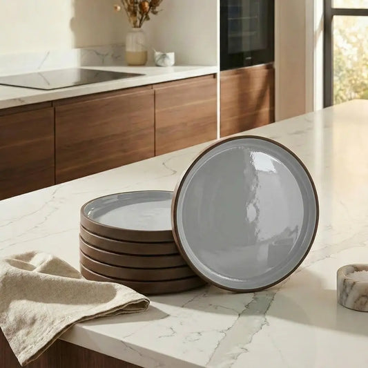 Black Carrot Brown Quarter Plates Set of 6, Bone China Free Stoneware BlackCarrot