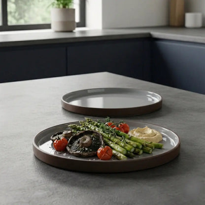 Black Carrot Brown Quarter Plates Set of 6, Bone China Free Stoneware BlackCarrot