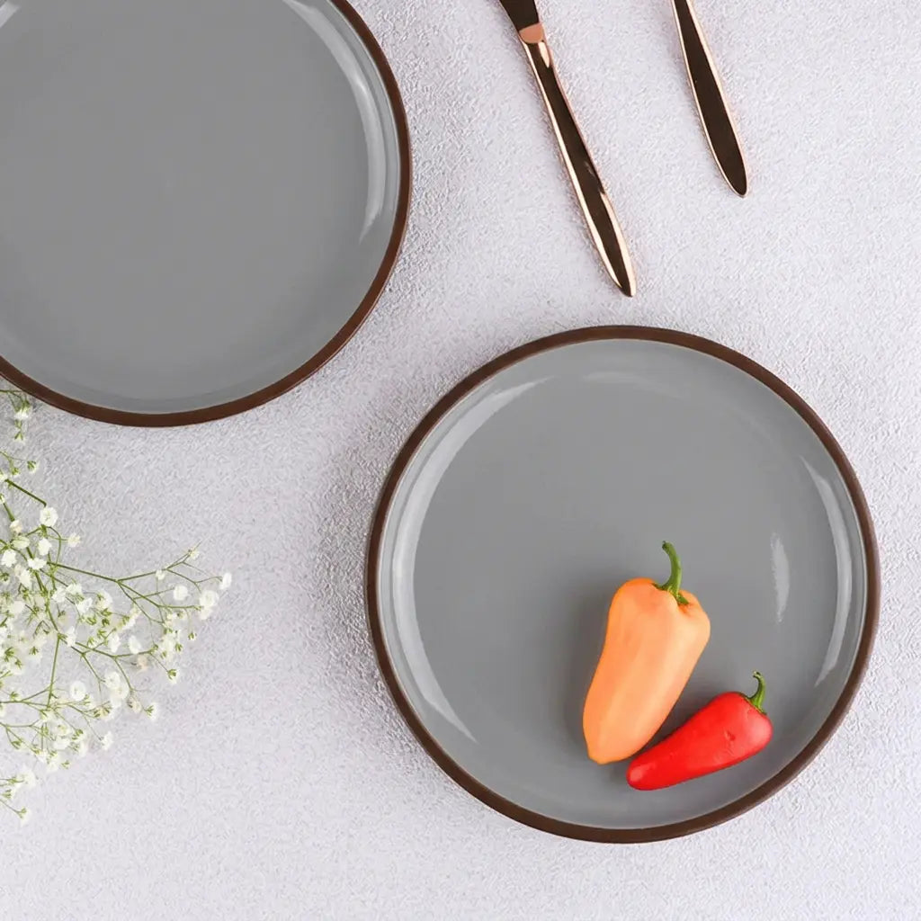Black Carrot Brown Quarter Plates Set of 6, Bone China Free Stoneware BlackCarrot