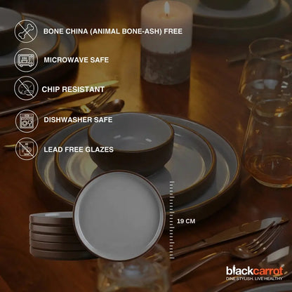 Black Carrot Brown Quarter Plates Set of 6, Bone China Free Stoneware BlackCarrot