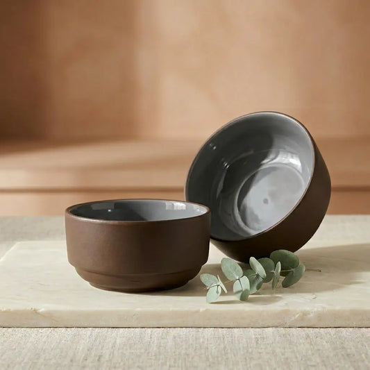 Black Carrot Brown Snack Bowls Set of 2, Bone China Free Stoneware BlackCarrot