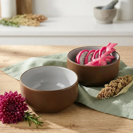 Black Carrot Brown Snack Bowls Set of 2, Bone China Free Stoneware BlackCarrot