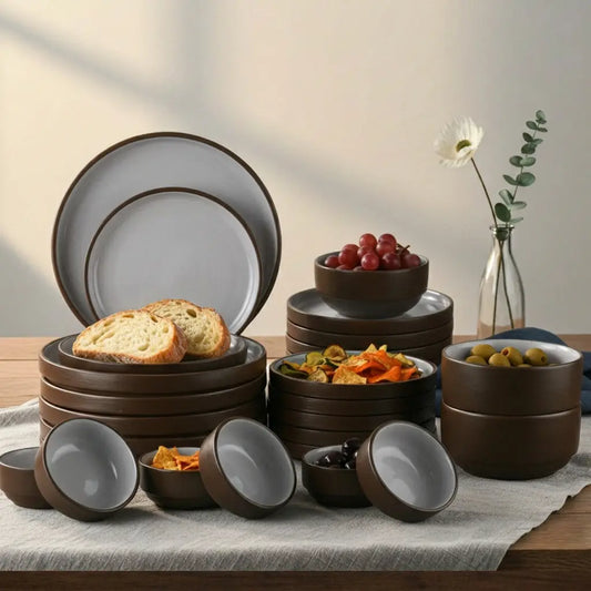 Black Carrot Brown Stoneware Dinner Set 20 Pieces, Bone China Free Ceramic BlackCarrot