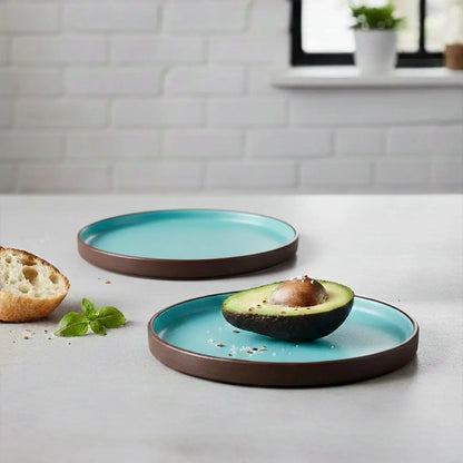 Black Carrot Brown & Blue Ceramic Dinner Plates Set of 6 BlackCarrot