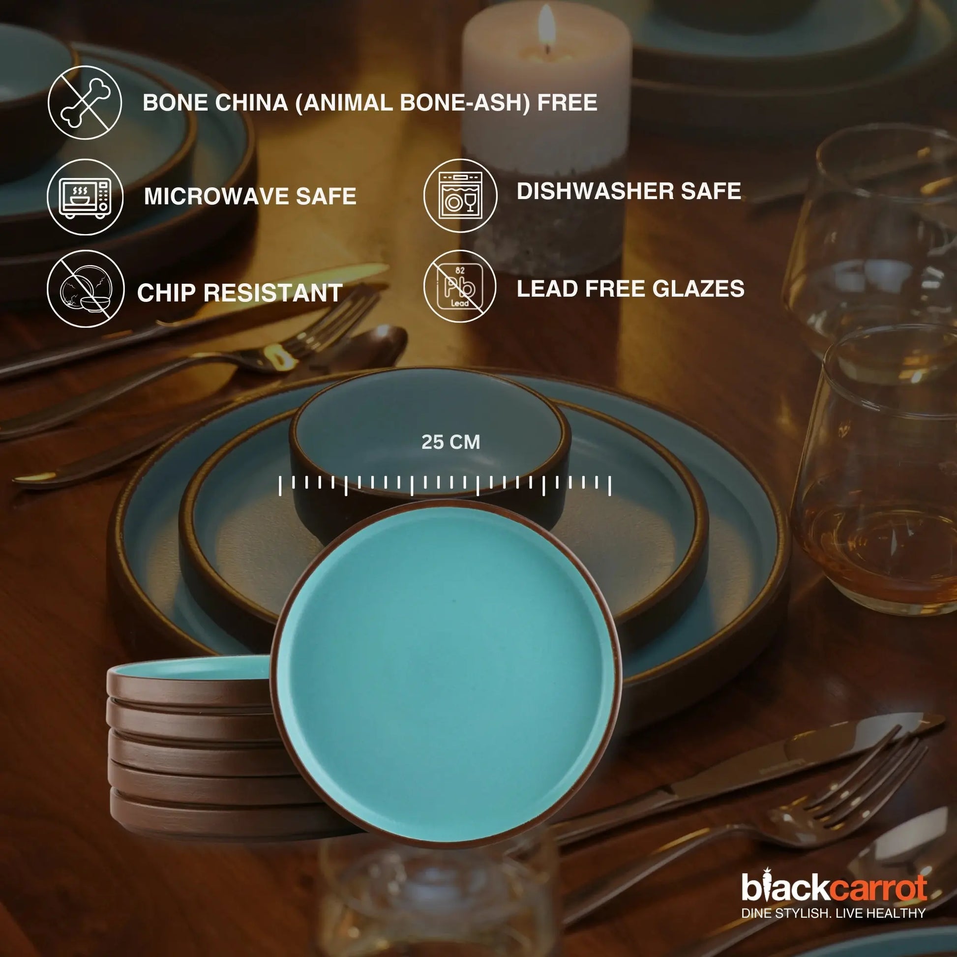 Black Carrot Brown & Blue Ceramic Dinner Plates Set of 6 BlackCarrot