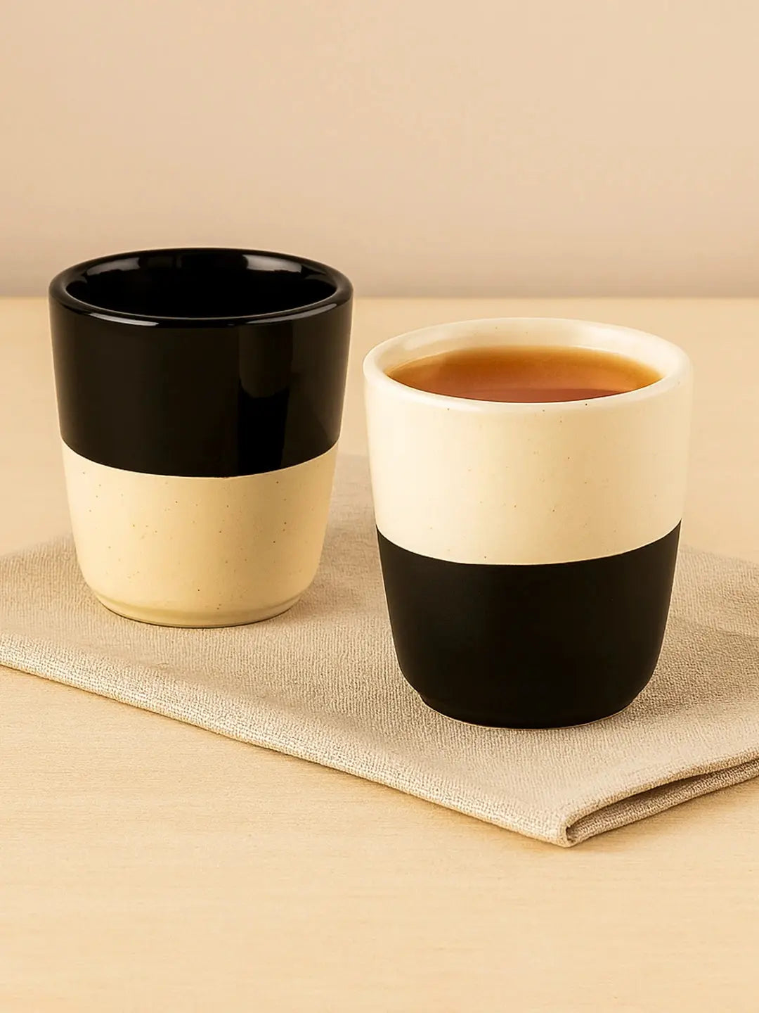 Black Carrot Ceramic Black & White Kulhad Cups Set of 6, Glossy Finish for Tea & Coffee BlackCarrot