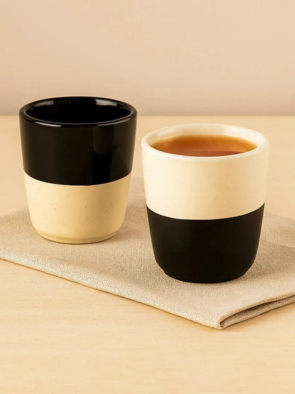 Black Carrot Ceramic Black & White Kulhad Cups Set of 6, Glossy Finish for Tea & Coffee BlackCarrot