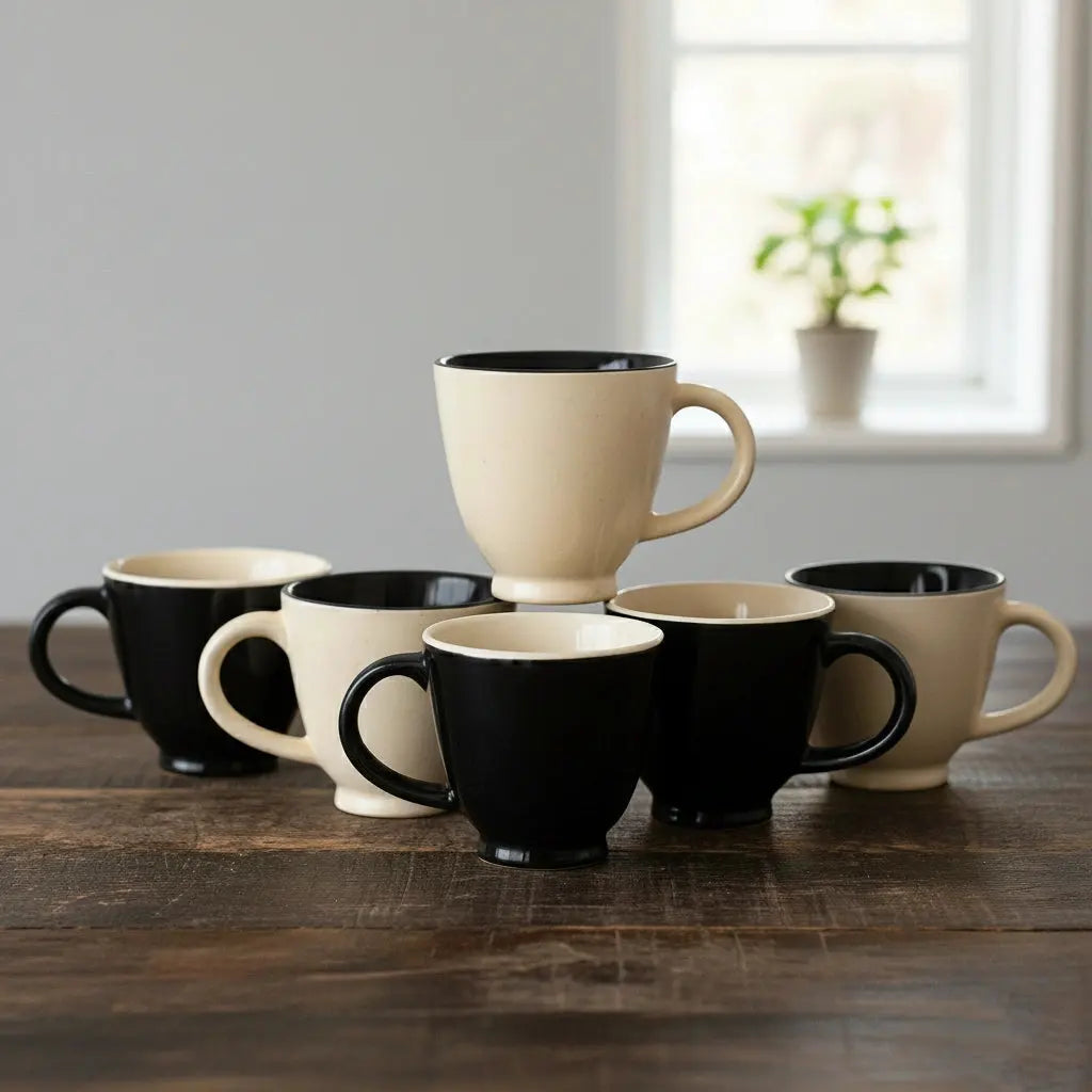 Black Carrot Ceramic Coffee Cup Set Black & White Set of 6 150ml BlackCarrot