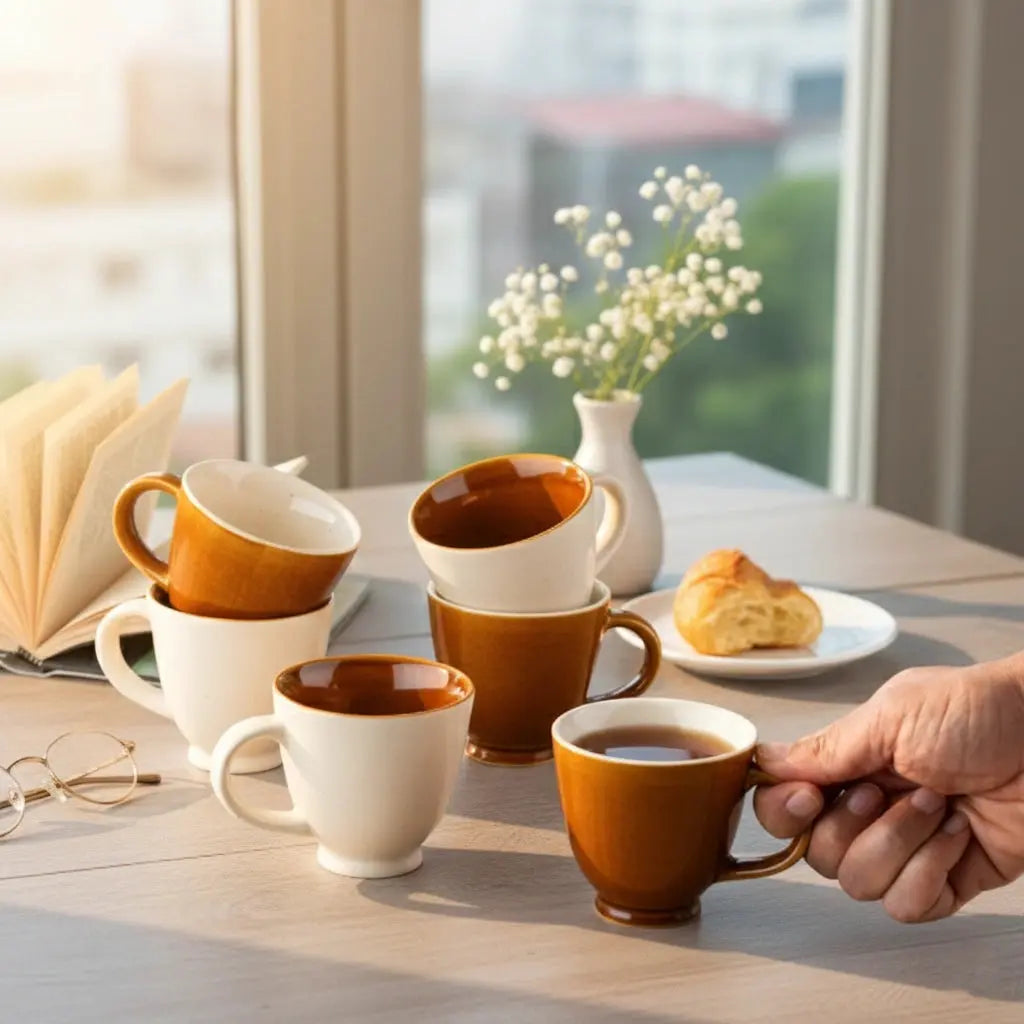 Black Carrot Ceramic Coffee Cup Set Brown & White Set of 6 150ml BlackCarrot