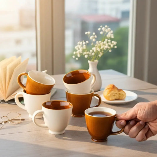 Black Carrot Ceramic Coffee Cup Set Brown & White Set of 6 150ml BlackCarrot
