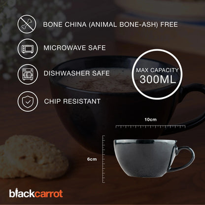 Black Carrot Ceramic Coffee Mugs, Set of 2, Black & White, 300ml BlackCarrot