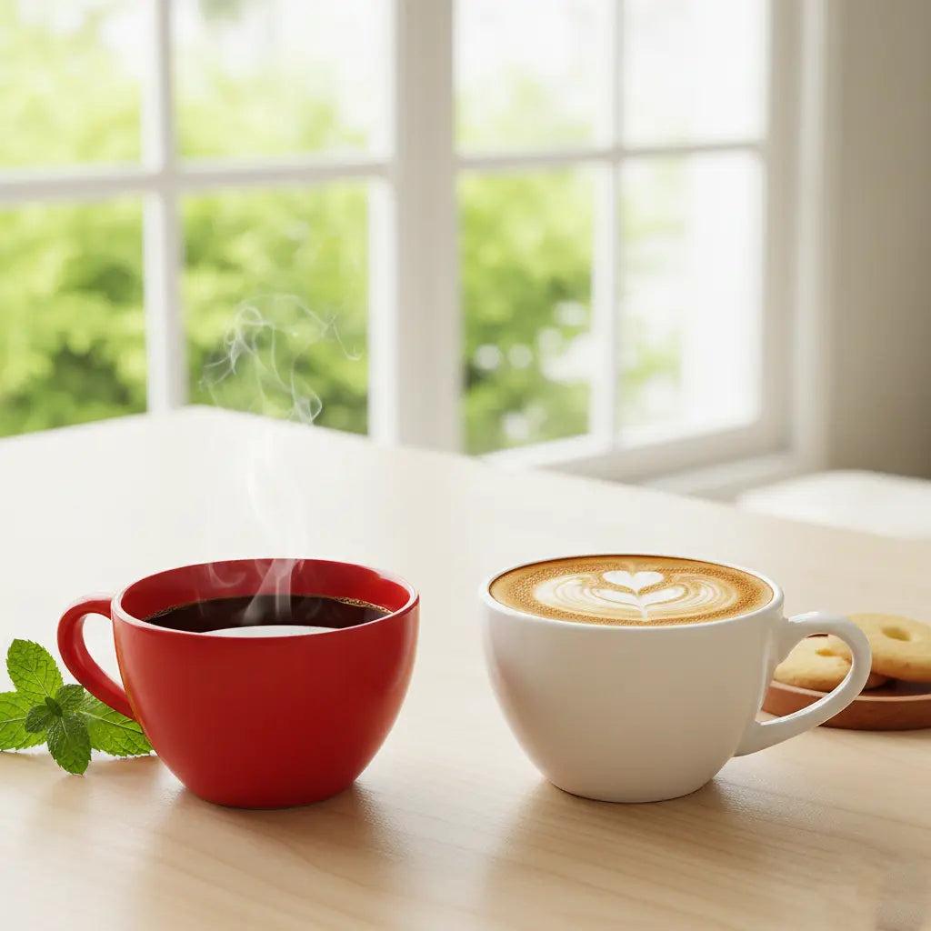 BlackCarrot Red and White Ceramic Coffee Mugs, Set of 2