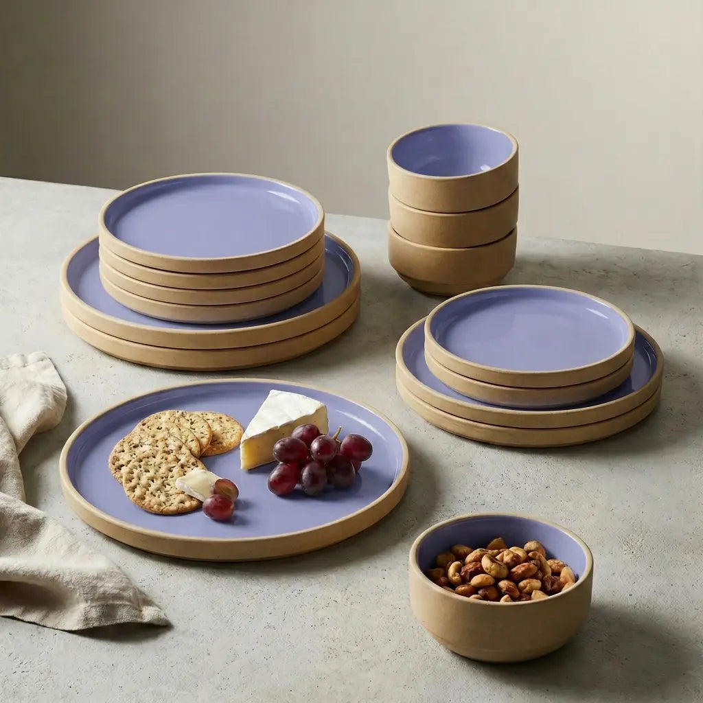 Black Carrot Ceramic Dinner Set 20 Pieces, Bone China Free Stoneware, Lavendar BlackCarrot