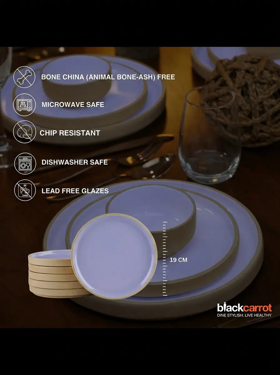 Black Carrot Ceramic Quarter Plates Set of 6, Bone China Free Stoneware BlackCarrot