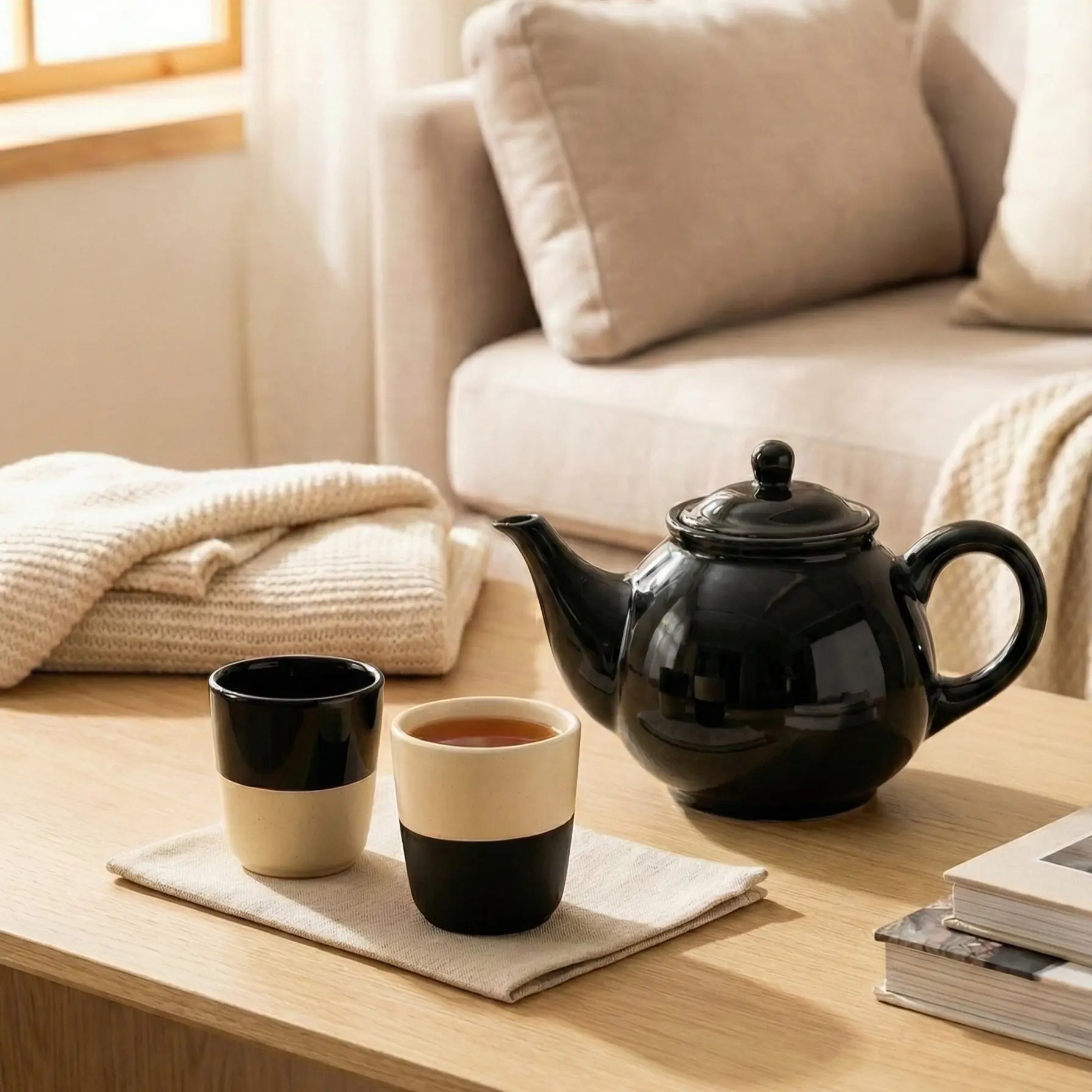 Ceramic-White-&-Black-Kulhad-Kettle-Set-of-3 | Glossy-Finish BlackCarrot