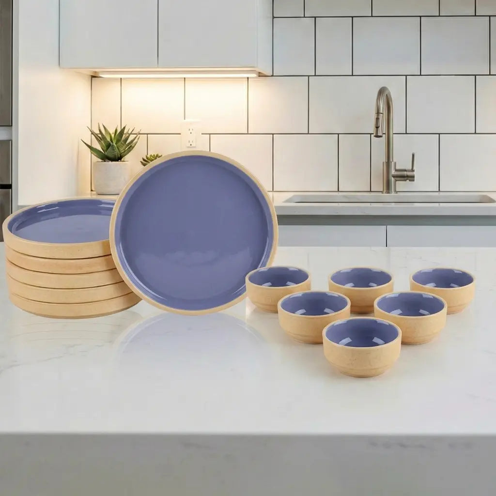 Black Carrot Lavendar Dinner Set 12 Pieces, Bone China Free Ceramic BlackCarrot