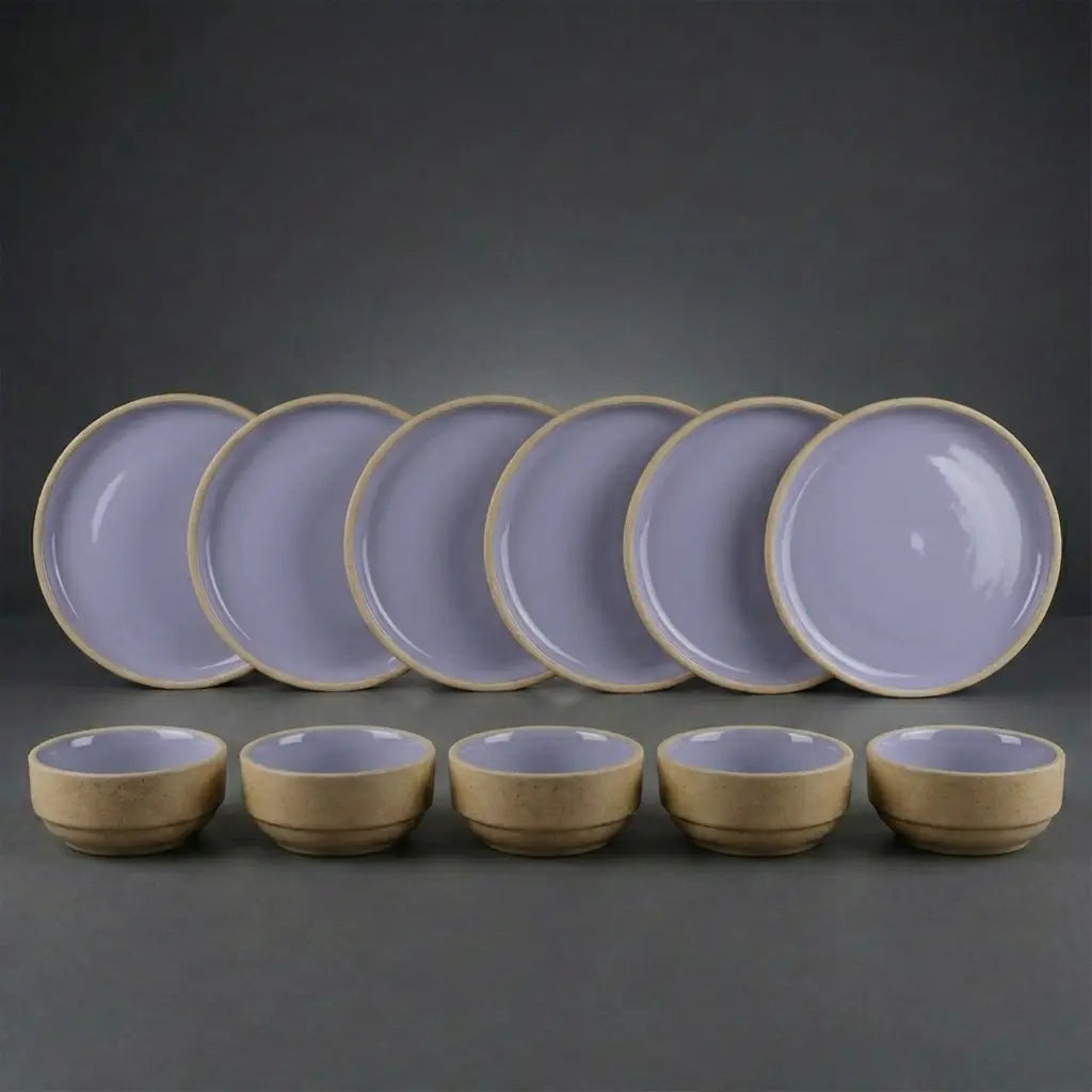 Black Carrot Lavendar Dinner Set 12 Pieces, Bone China Free Ceramic BlackCarrot