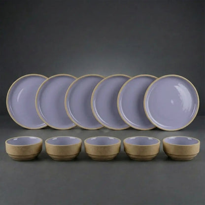Black Carrot Lavendar Dinner Set 12 Pieces, Bone China Free Ceramic BlackCarrot