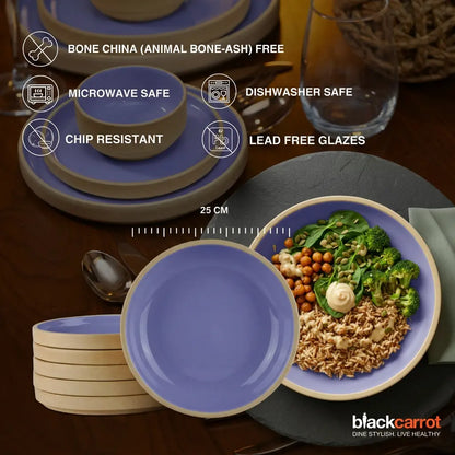 Black Carrot Lavendar Dinner Set 12 Pieces, Bone China Free Ceramic BlackCarrot