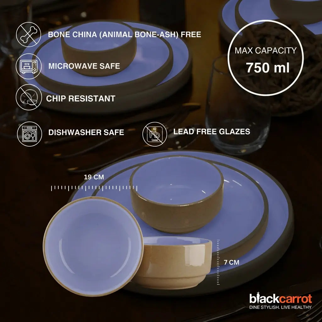 Black Carrot Lavendar Snack Bowls Set of 2, Bone China Free Stoneware BlackCarrot