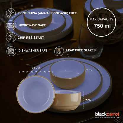 Black Carrot Lavendar Snack Bowls Set of 2, Bone China Free Stoneware BlackCarrot