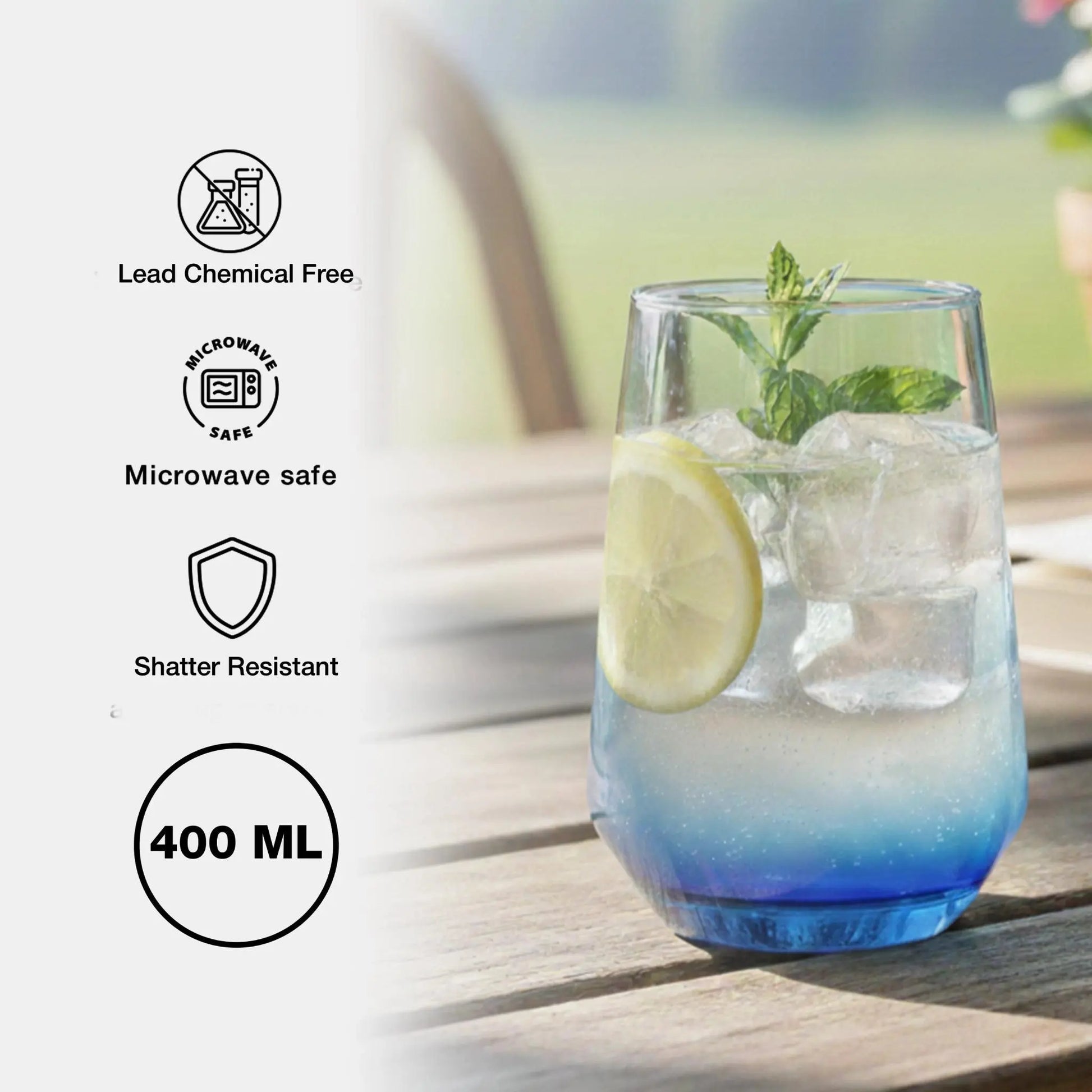 Black Carrot Lead Free Blue Water Glass Set of 6 390ml BlackCarrot