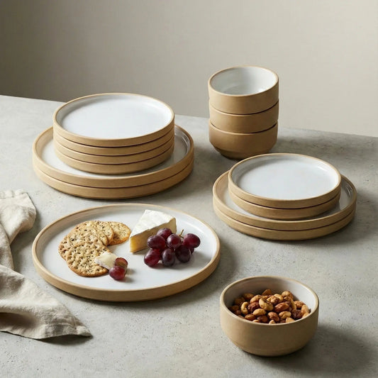 20-Piece-Ceramic-Dinner-Set | Premium -Beige & White-Stoneware BlackCarrot