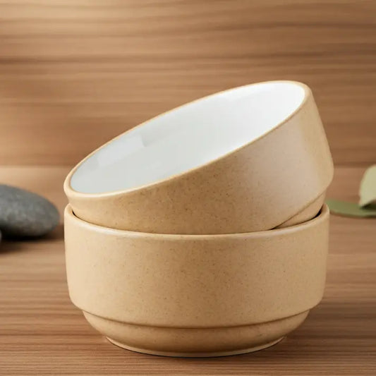 Black Carrot Premium Beige & White Ceramic Snack Bowl Set of 2 BlackCarrot