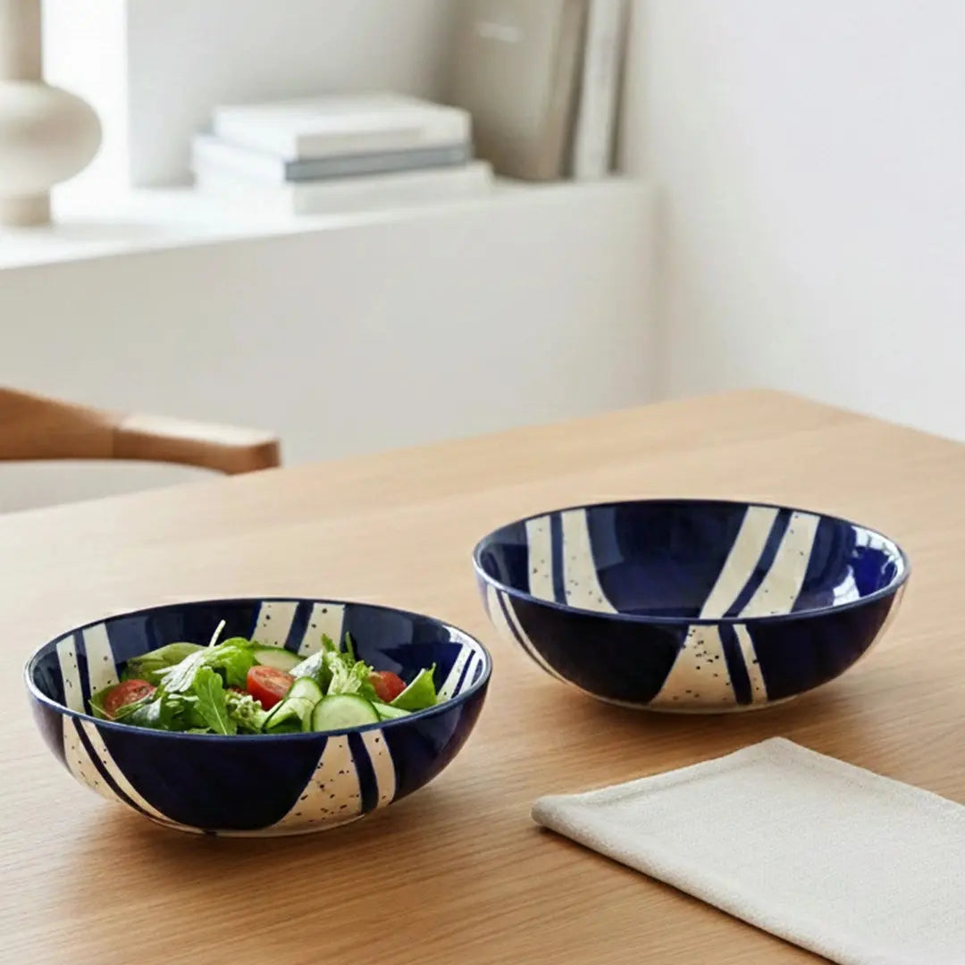 Black Carrot Premium Blue Splash Ceramic Snack Bowl Set of 2 BlackCarrot