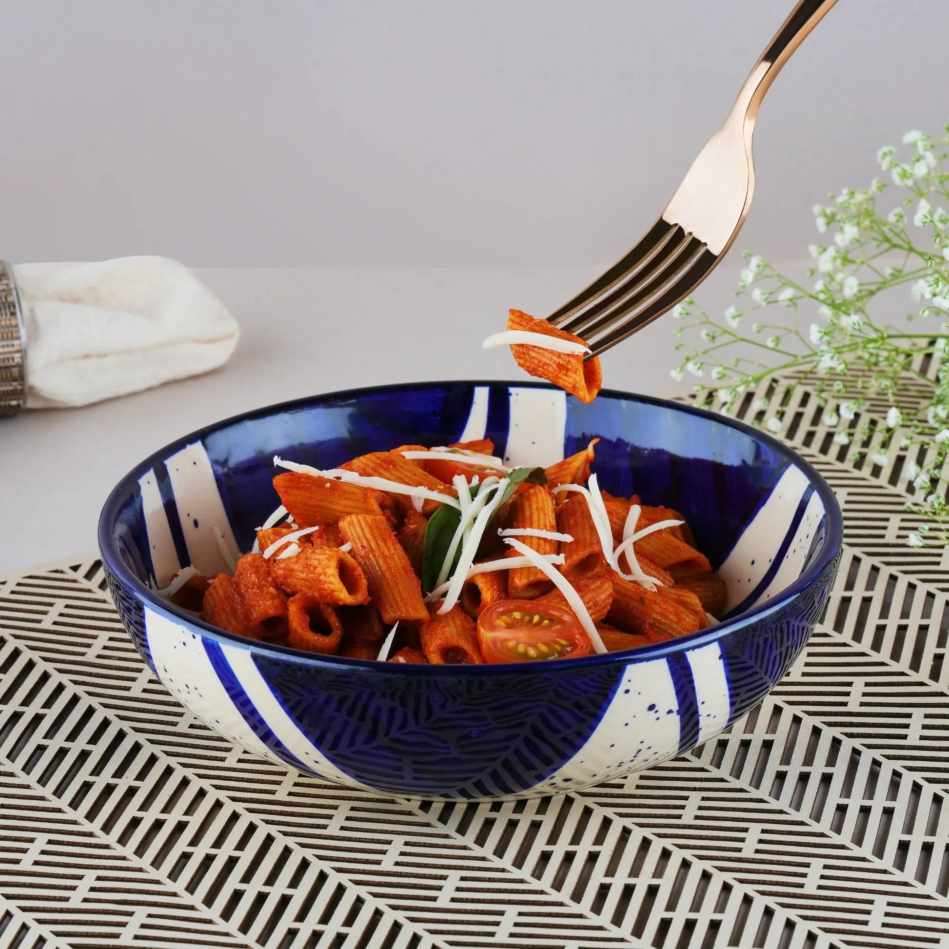 Black Carrot Premium Blue Splash Ceramic Snack Bowl Set of 2 BlackCarrot