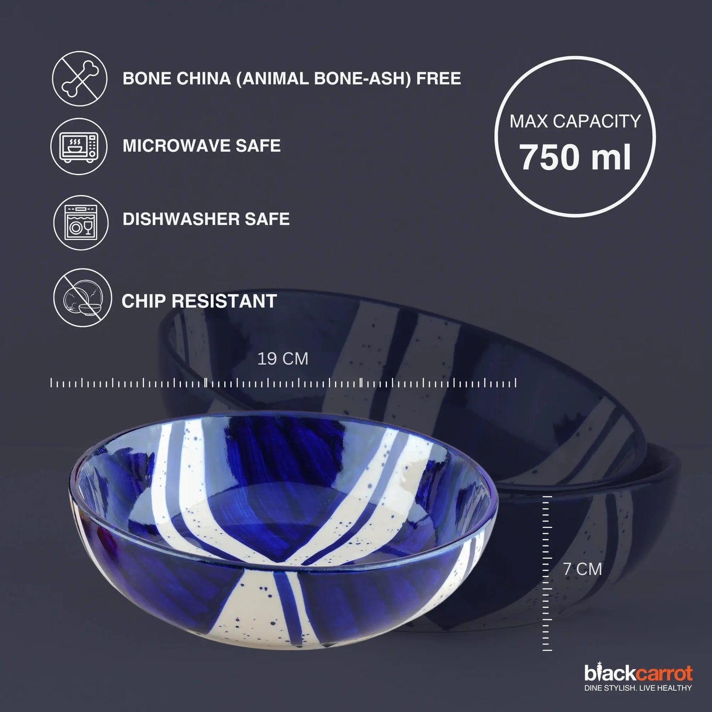 Black Carrot Premium Blue Splash Ceramic Snack Bowl Set of 2 BlackCarrot