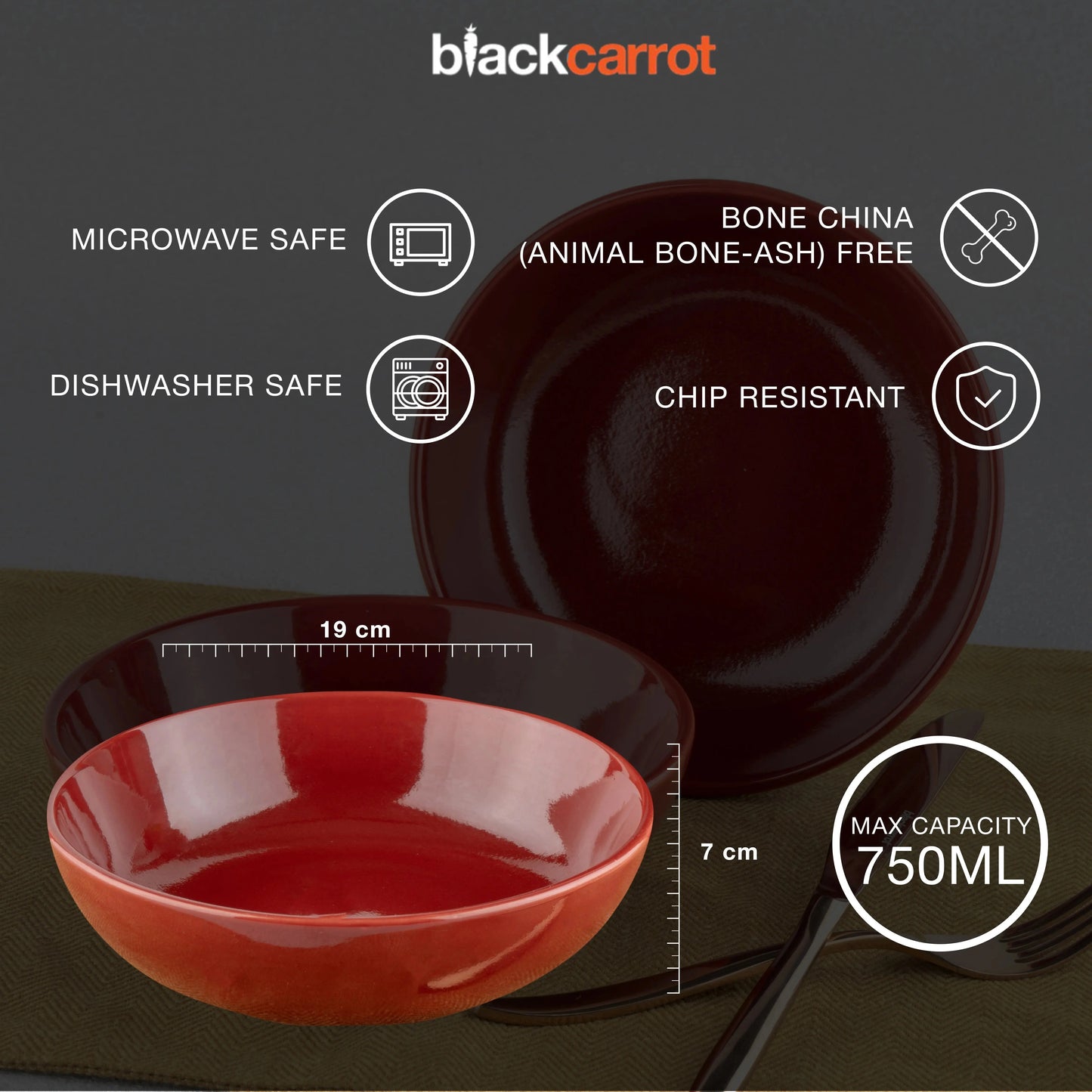 Black Carrot Premium Red Ceramic Snack Bowl Set of 2 BlackCarrot