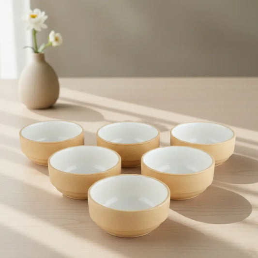 Black Carrot Premium Stoneware Beige & White Small Bowls Set of 6 BlackCarrot