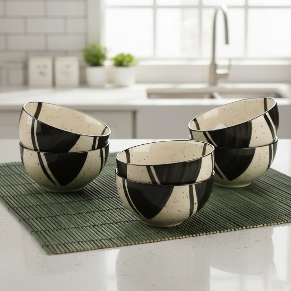 Black Carrot Premium Stoneware Splash Black  Small Bowls Set of 6 BlackCarrot