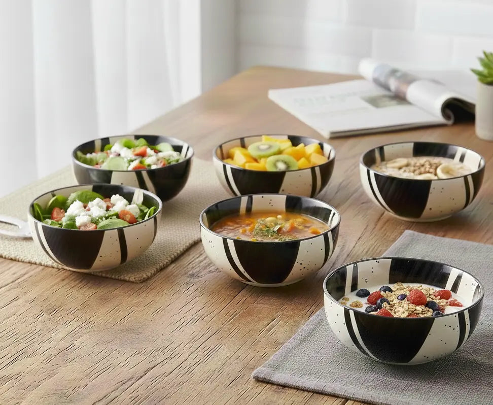 Black Carrot Premium Stoneware Splash Black  Small Bowls Set of 6 BlackCarrot