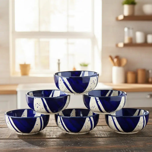 Black Carrot Premium Stoneware Splash Blue Small Bowls Set of 6 BlackCarrot