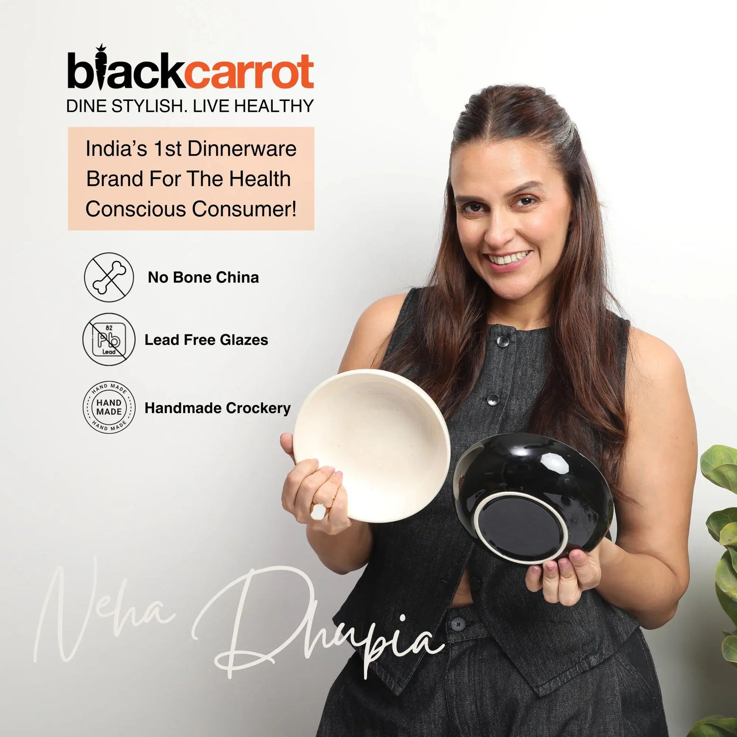 Black Carrot Premium White & Black Ceramic Snack Bowl Set of 2 BlackCarrot