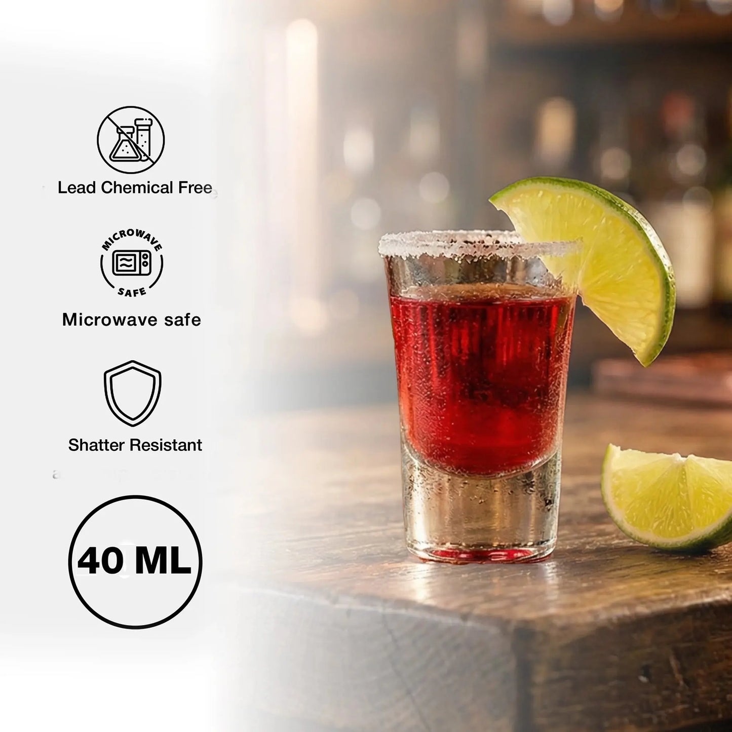 Black Carrot Transparent Shot Glass for Tequila Vodka Set of 6 40ml BlackCarrot