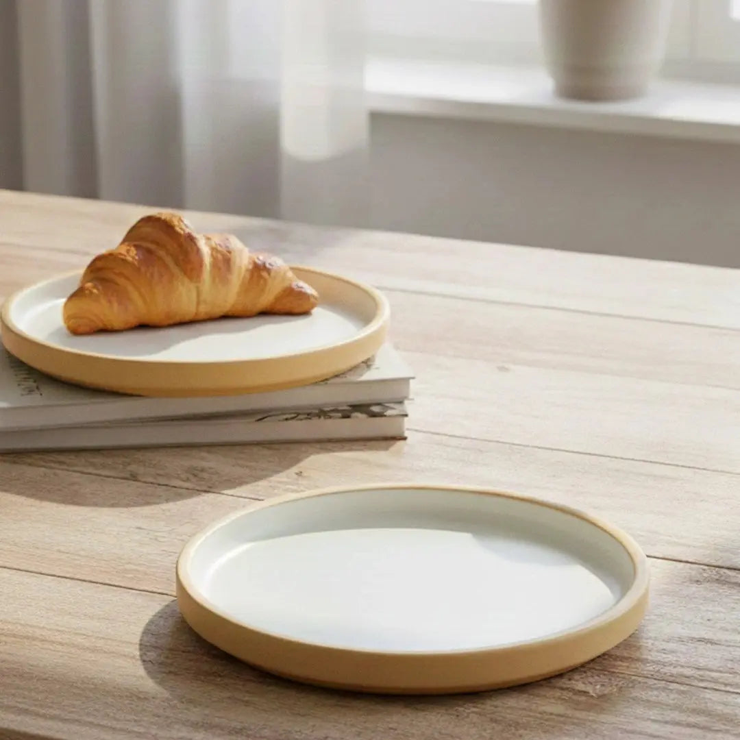 Black Carrot's Stoneware Premium Beige & White Quarter Plates Set of 6 BlackCarrot