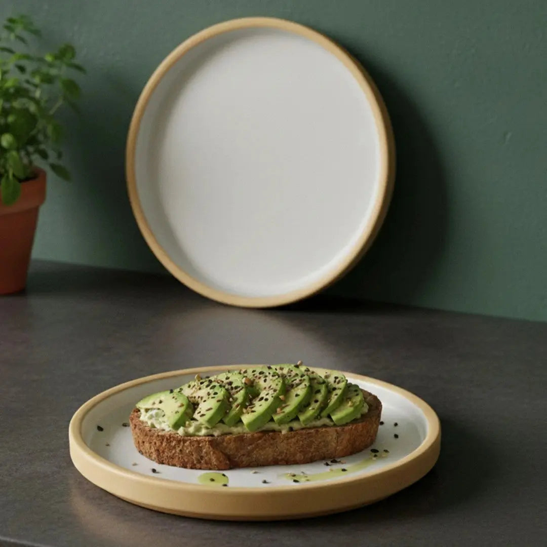 Black Carrot's Stoneware Premium Beige & White Quarter Plates Set of 6 BlackCarrot