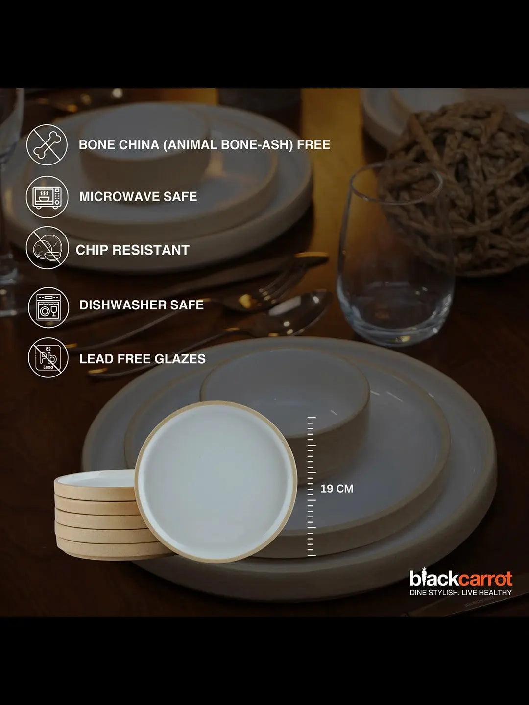 Black Carrot's Stoneware Premium Beige & White Quarter Plates Set of 6 BlackCarrot
