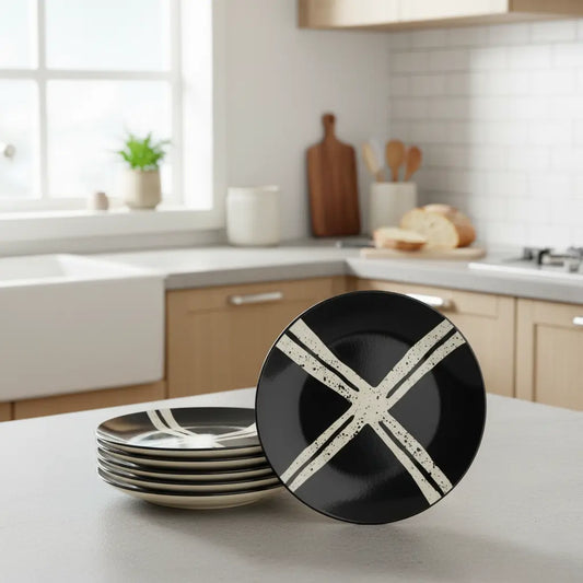 Black Carrot's Stoneware Premium Black Splash Quarter Plates Set of 6 BlackCarrot