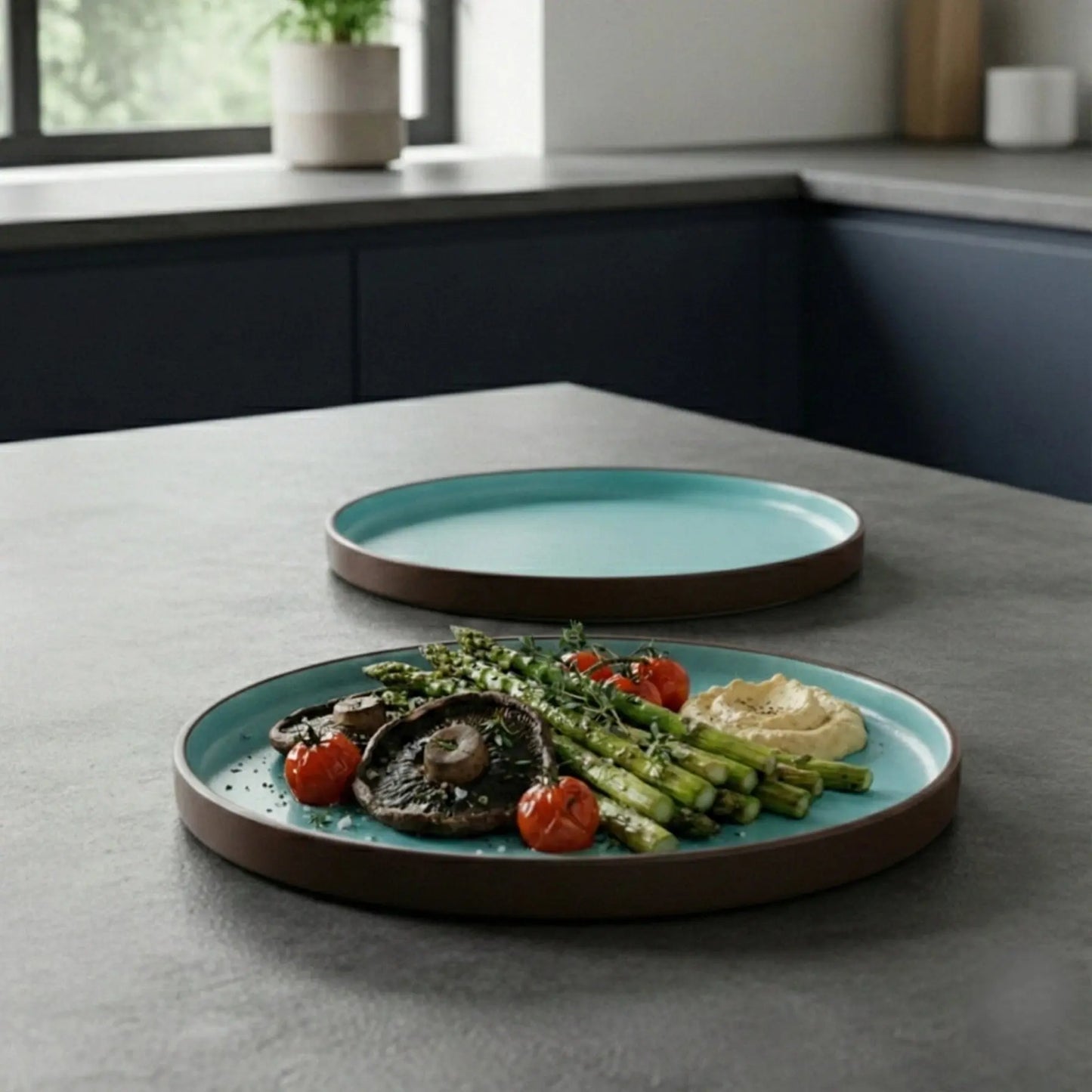Black Carrot's Stoneware Premium Brown & Blue Quarter Plates Set of 6 BlackCarrot